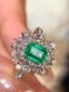 14K GOLD 1.12 CT VIVID GREEN NATURAL EMERALD & SAPPHIRE & DIAMOND RING