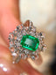 14K GOLD 1.12 CT VIVID GREEN NATURAL EMERALD & SAPPHIRE & DIAMOND RING