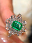 14K GOLD 1.12 CT VIVID GREEN NATURAL EMERALD & SAPPHIRE & DIAMOND RING