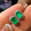 14K GOLD 1.7 CT VIVID GREEN NATURAL EMERALD & DIAMOND EARRINGS