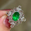 14K GOLD 1.16 CT VIVID GREEN NATURAL EMERALD & DIAMOND & SAPPHIRE RING