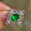 14K GOLD 1.16 CT VIVID GREEN NATURAL EMERALD & DIAMOND & SAPPHIRE RING