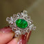 14K GOLD 1.16 CT VIVID GREEN NATURAL EMERALD & DIAMOND & SAPPHIRE RING