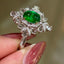 14K GOLD 1.16 CT VIVID GREEN NATURAL EMERALD & DIAMOND & SAPPHIRE RING