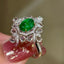 14K GOLD 1.16 CT VIVID GREEN NATURAL EMERALD & DIAMOND & SAPPHIRE RING