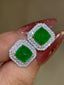 14K GOLD 3.42 CT VIVID GREEN NATURAL EMERALD & DIAMOND EARRINGS