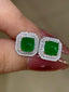 14K GOLD 3.42 CT VIVID GREEN NATURAL EMERALD & DIAMOND EARRINGS
