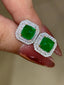 14K GOLD 3.42 CT VIVID GREEN NATURAL EMERALD & DIAMOND EARRINGS