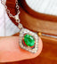 14K GOLD 0.7 CT VIVID GREEN NATURAL EMERALD & DIAMOND NECKLACE