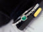 14K GOLD 0.90 CT VIVID GREEN NATURAL EMERALD & DIAMOND & SAPPHIRE BANGLE