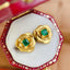 14K GOLD 0.40 CT VIVID GREEN NATURAL EMERALD & FLOWERS EARRINGS
