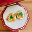 14K GOLD 0.40 CT VIVID GREEN NATURAL EMERALD & FLOWERS EARRINGS