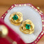 14K GOLD 0.40 CT VIVID GREEN NATURAL EMERALD & FLOWERS EARRINGS