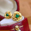 14K GOLD 0.40 CT VIVID GREEN NATURAL EMERALD & FLOWERS EARRINGS