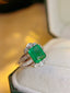 14K GOLD 2.90 CT VIVID GREEN NATURAL EMERALD & DIAMOND RING