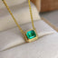 14K GOLD 1.00 CT VIVID GREEN NATURAL EMERALD & DIAMOND NECKLACE