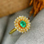 14K GOLD 0.45 CT VIVID GREEN NATURAL EMERALD & DIAMOND RING