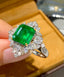 14K GOLD 2.89 CT VIVID GREEN NATURAL EMERALD & DIAMOND RING