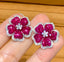 14K GOLD 10.1 CT NATURAL RUBY & DIAMOND & FLOWERS EARRINGS