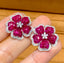 14K GOLD 10.1 CT NATURAL RUBY & DIAMOND & FLOWERS EARRINGS