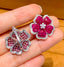 14K GOLD 10.1 CT NATURAL RUBY & DIAMOND & FLOWERS EARRINGS