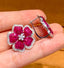 14K GOLD 10.1 CT NATURAL RUBY & DIAMOND & FLOWERS EARRINGS