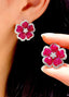 14K GOLD 10.1 CT NATURAL RUBY & DIAMOND & FLOWERS EARRINGS
