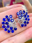 14K GOLD 7 CT NATURAL SAPPHIRE & DIAMOND EARRINGS