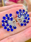 14K GOLD 7 CT NATURAL SAPPHIRE & DIAMOND EARRINGS