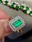 14K GOLD 1.1 CT VIVID GREEN NATURAL EMERALD & DIAMOND RING