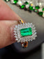 14K GOLD 1.1 CT VIVID GREEN NATURAL EMERALD & DIAMOND RING