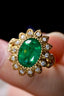 14K GOLD 1.07 CT VIVID GREEN NATURAL EMERALD & DIAMOND RING