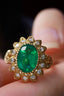 14K GOLD 1.07 CT VIVID GREEN NATURAL EMERALD & DIAMOND RING