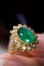 14K GOLD 1.07 CT VIVID GREEN NATURAL EMERALD & DIAMOND RING