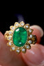 14K GOLD 1.07 CT VIVID GREEN NATURAL EMERALD & DIAMOND RING
