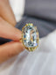 14K GOLD 14.45 CT NATURAL AQUAMARINE & DIAMOND & TSAVORITE RING