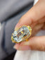 14K GOLD 14.45 CT NATURAL AQUAMARINE & DIAMOND & TSAVORITE RING