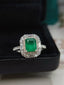 14K GOLD 1.10 CT VIVID GREEN NATURAL EMERALD & SAPPHIRE & DIAMOND RING