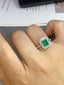 14K GOLD 1.10 CT VIVID GREEN NATURAL EMERALD & SAPPHIRE & DIAMOND RING