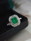 14K GOLD 1.10 CT VIVID GREEN NATURAL EMERALD & SAPPHIRE & DIAMOND RING