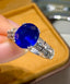 14K GOLD 3 CT NATURAL SAPPHIRE & DIAMOND RING