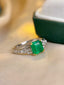 14K GOLD 1.40 CT VIVID GREEN NATURAL EMERALD & DIAMOND RING