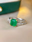 14K GOLD 1.40 CT VIVID GREEN NATURAL EMERALD & DIAMOND RING