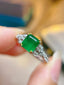 14K GOLD 1.40 CT VIVID GREEN NATURAL EMERALD & DIAMOND RING