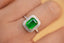 14K GOLD 2.5 CT VIVID GREEN NATURAL EMERALD & DIAMOND RING