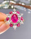 14K GOLD 1.65 CT NATURAL RUBY & DIAMOND & SAPPHIRE RING