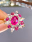 14K GOLD 1.65 CT NATURAL RUBY & DIAMOND & SAPPHIRE RING