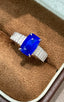 14K GOLD 3 CT VIVID BLUE NATURAL SAPPHIRE & DIAMOND RING