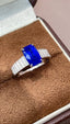 14K GOLD 3 CT VIVID BLUE NATURAL SAPPHIRE & DIAMOND RING
