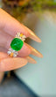 14K GOLD 3.39 CT VIVID GREEN NATURAL EMERALD & DIAMOND RING